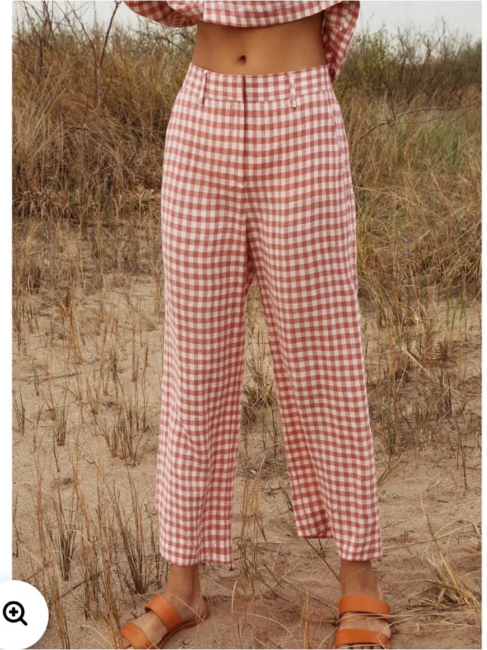 Mansur Gavriel Linen Blush Pink Gingham Pants Womens Medium